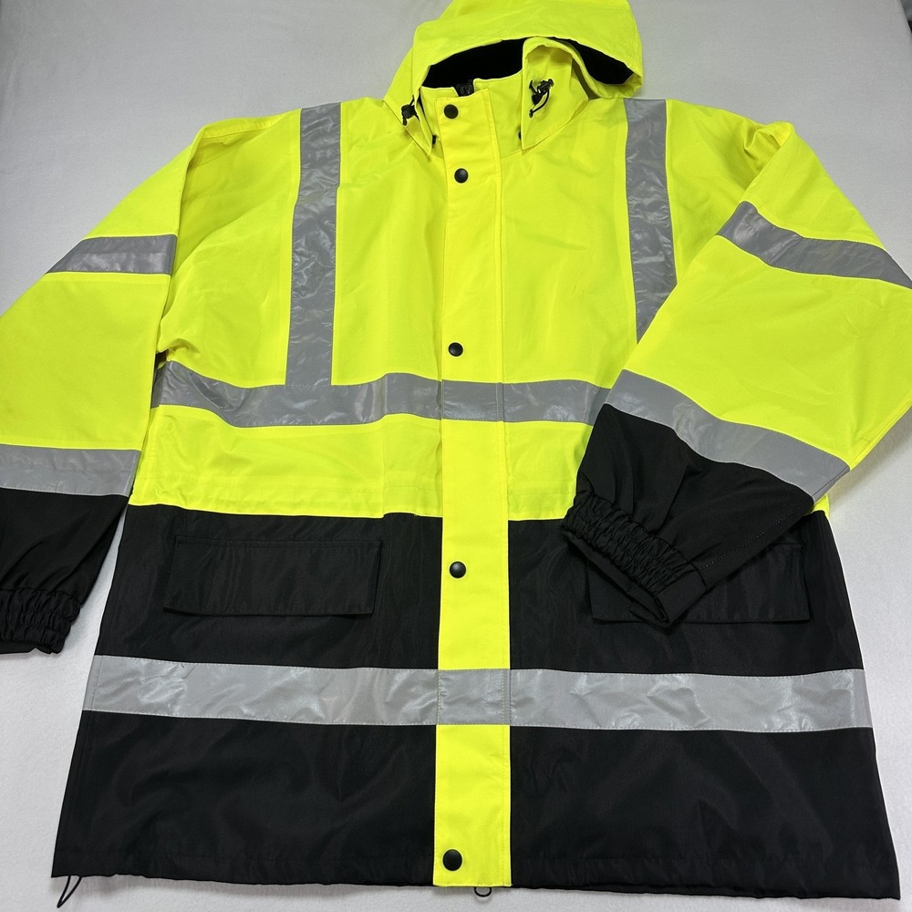 CornerStone Jacket Mens 2XL Yellow Black Reflective Hooded Rain Workwear CSJ24